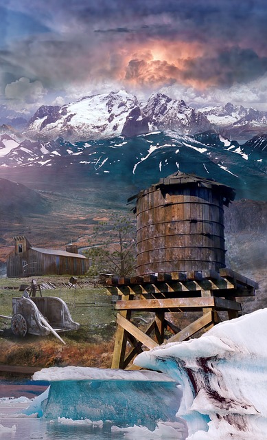 Fantasie, Landschaft, Wasser, Turm, Eis