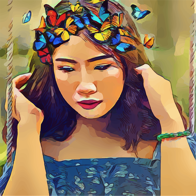 Free woman pretty butterflies vector