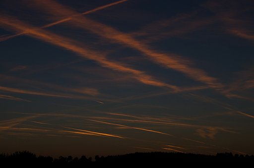 Himmel, Blau, Abend, Kondensstreifen