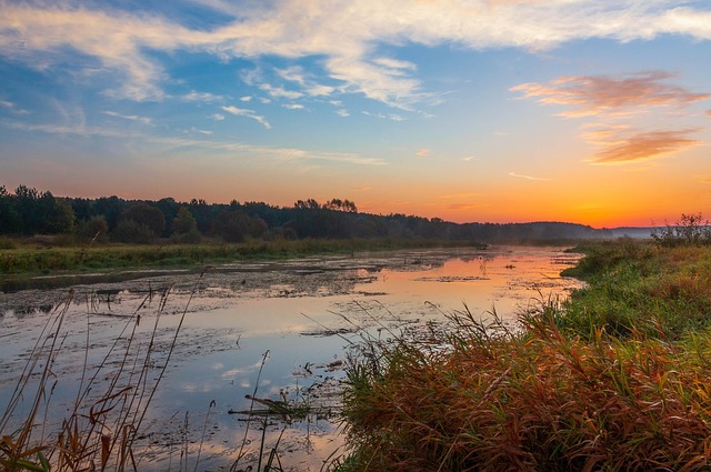Sunrise, Fluss, Himmel, Landschaft