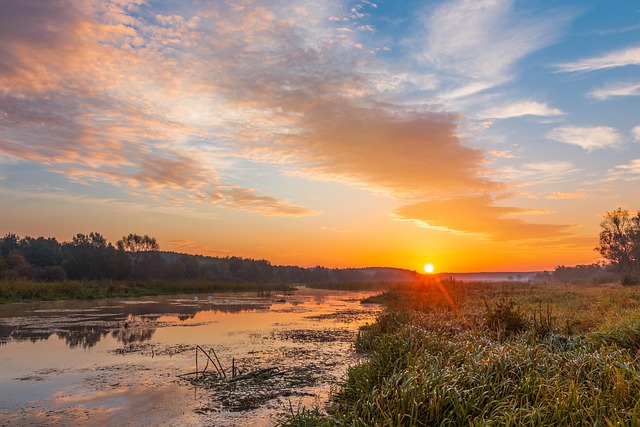 Sunrise, Fluss, Himmel, Landschaft