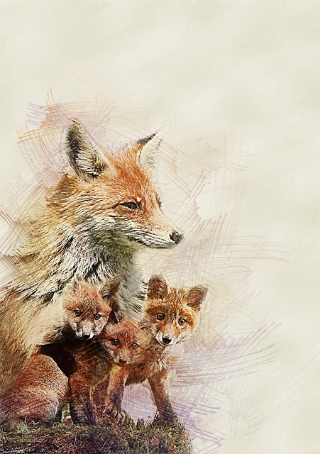 Free red fox family illustration