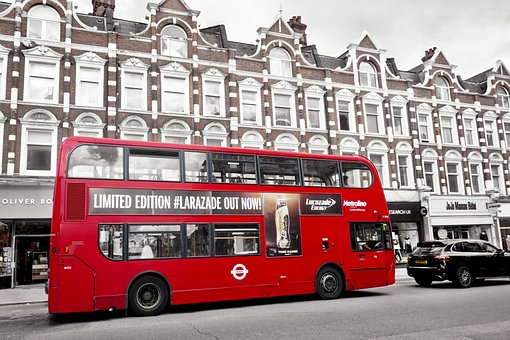 London, Bus, Forstæder, Gade, Butikker