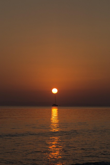 Atardecer, Playa, Bote