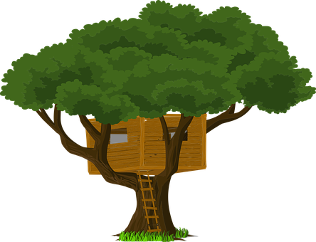 Træ, Treehouse, Stige, Eng