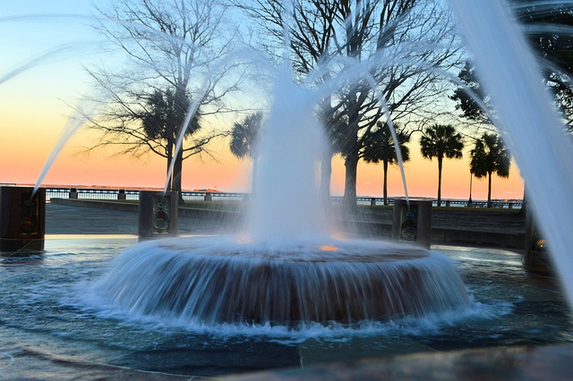 Free Fountain Sunset photo and picture