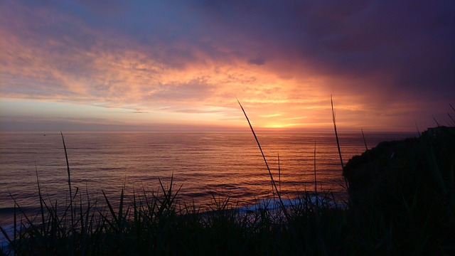 Solnedgang, Ocean, Hav, Himmel, Vand