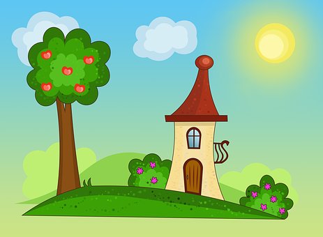Huis, Tekening, Illustratie, Toren