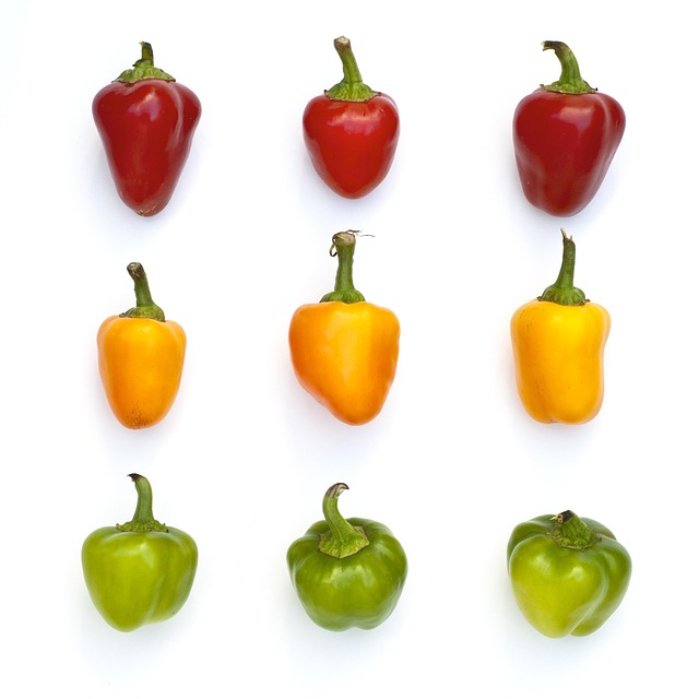 Papriky, Zelenina, Červená, Žltá, Zelená