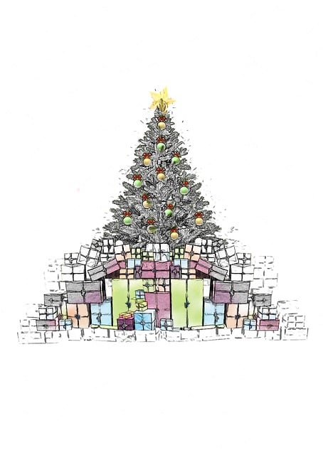 Free christmas tree gifts sketch illustration