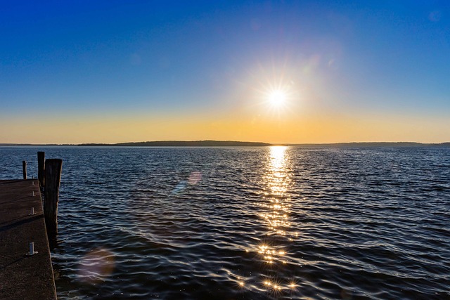 Pôr Do Sol, Agua, Lago, Píer De Banho