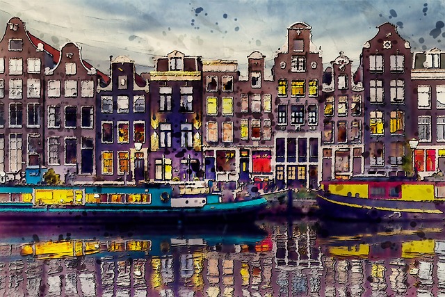 Free city town water illustration