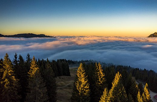 Sonnenuntergang, Berge, Nebel, Alpen