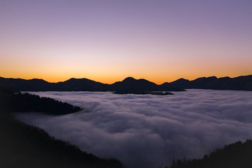 Sonnenuntergang, Berge, Nebel, Alpen