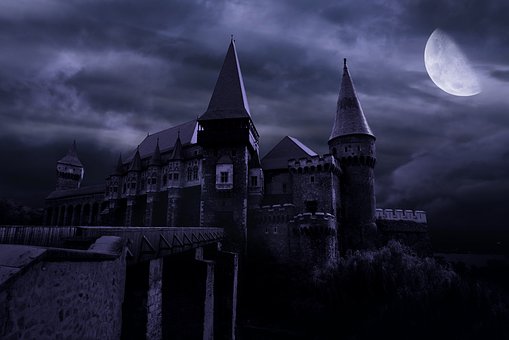 Noite, Lua, Luar, Arquitetura, Castelo
