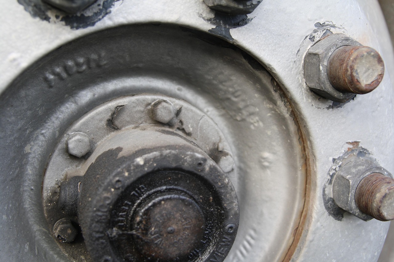 Close-up of a heavy-duty bus tire and wheel assembly