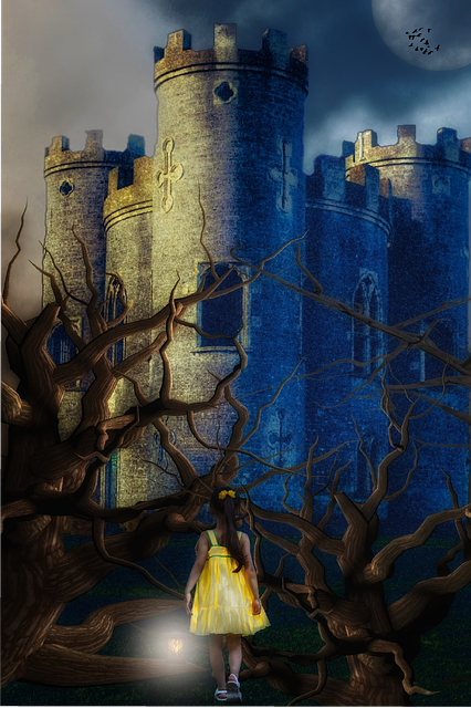 Walpaper, Meisje, Donker, Kasteel, Lamp