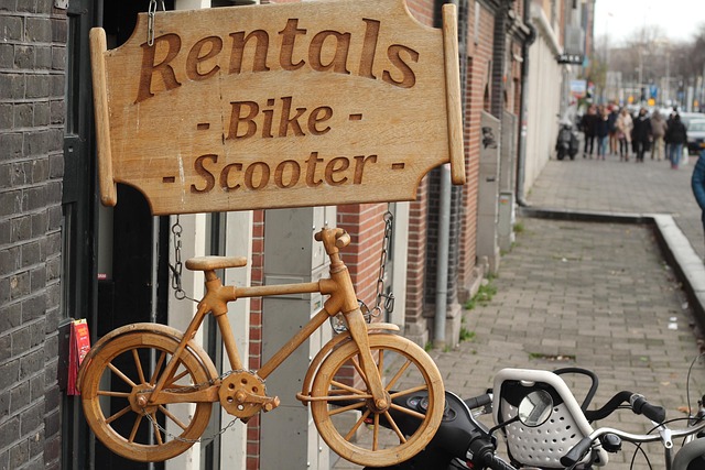 Plaat, Fiets Verhuur, Origineel, Hout