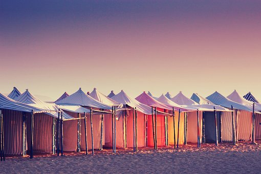 Portugal, Sun, Beach, Tent, Sea, Sunset