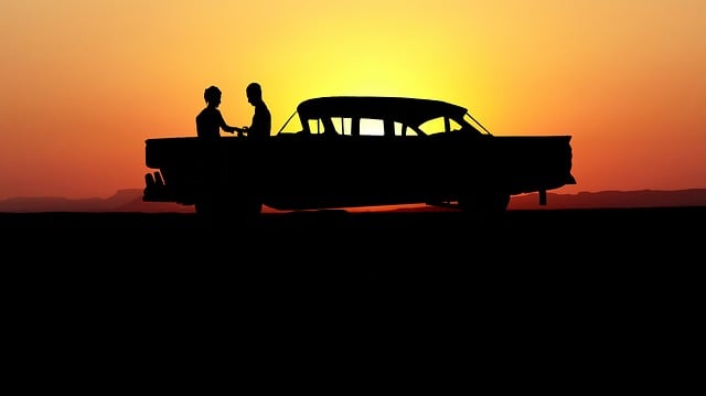 Zonsondergang, Koppel, Auto, Samen