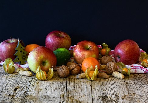 Fruit, Apple, Tangerines, Nuts