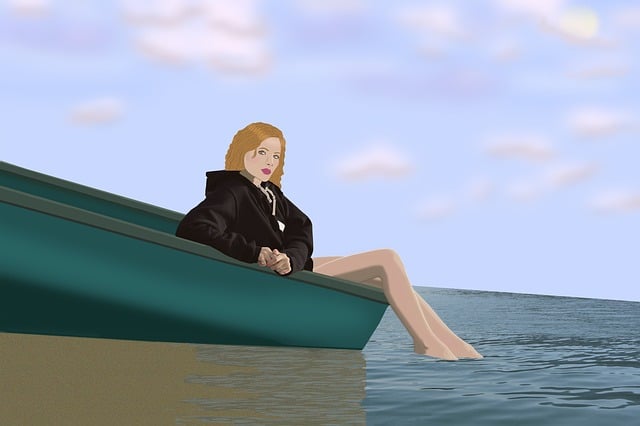 Free Pretty Woman Sitting Lake illustration and picture