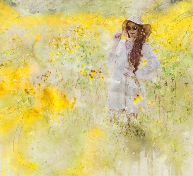 Niña, Mujer, Campo, Flores, El Verano