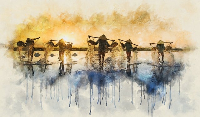 Free salt harvesting vietnam nature illustration