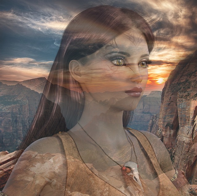 Free fantasy woman landscape illustration