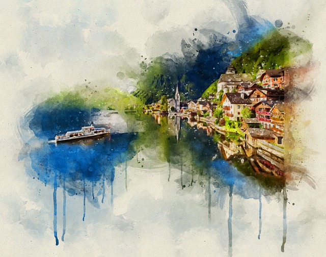 Free hallstatt austria bergsee illustration