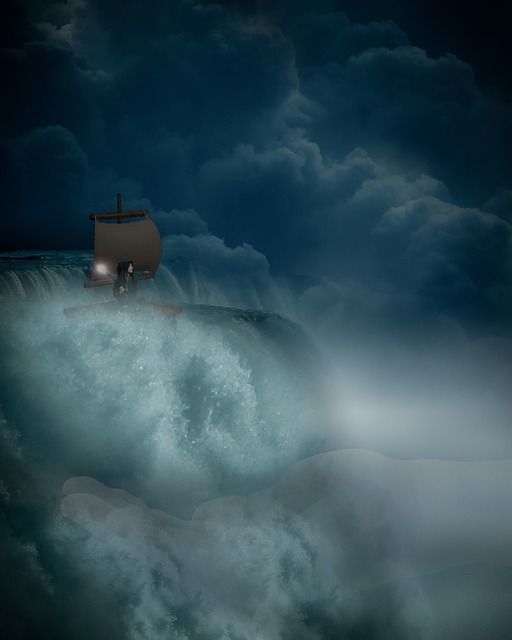 Fantasie, Waterval, Storm, Boot, Meisje