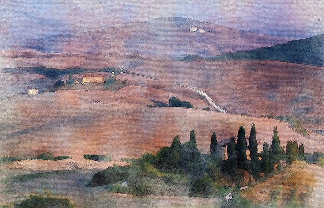 Free tuscany landscape cypress illustration