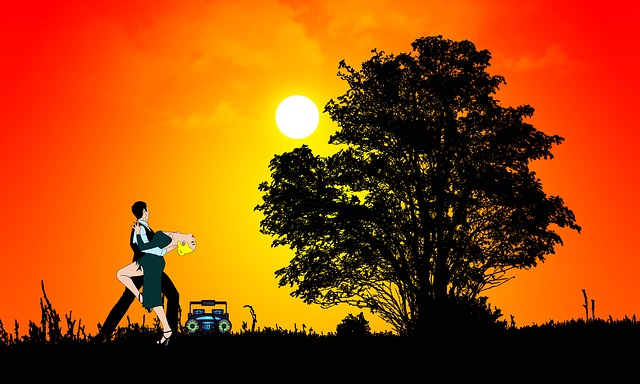 Free sunset dance silhouette illustration