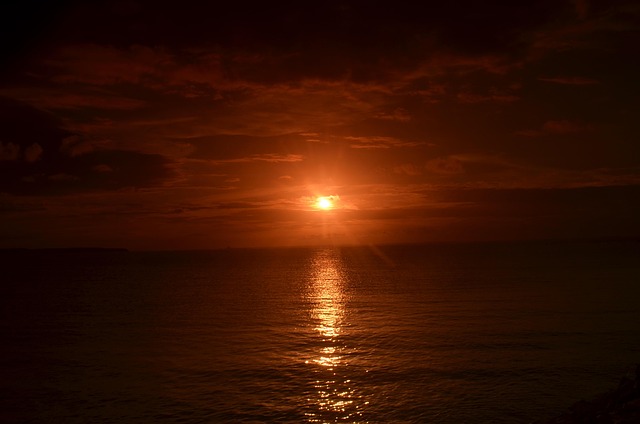 Solnedgang, Hav, Skyer, Landskab