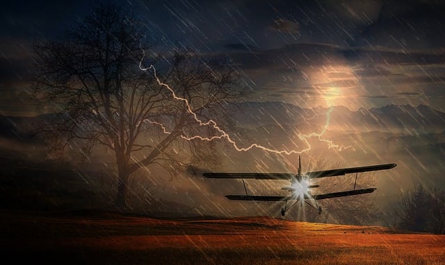 Free plane emergency landing storm illustration