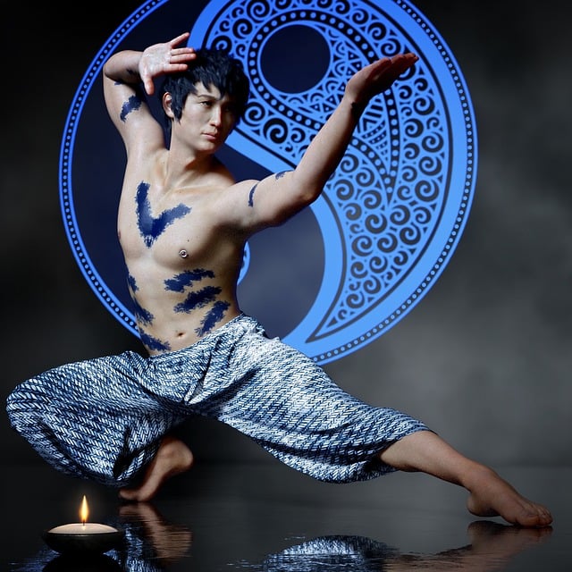 Free asians martial arts body painting illustration