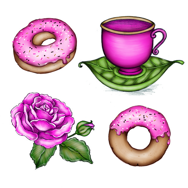 Donut, Kaffe, Kop, Rose, Blomst, Mad