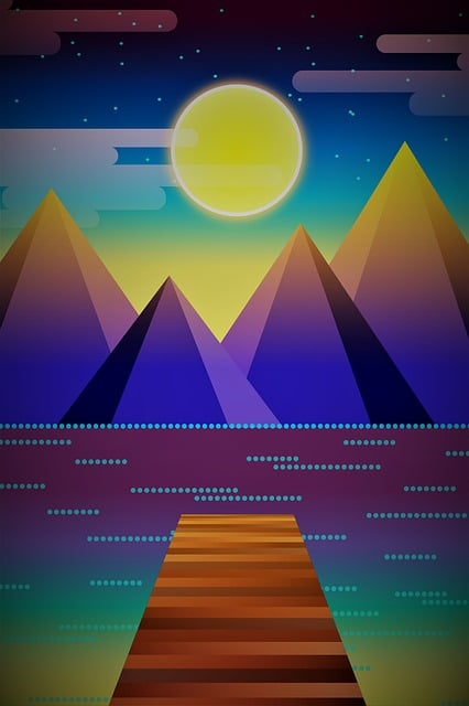 Steg, Landschaft, Berge, Vollmond