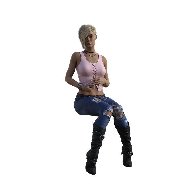 Caracter, Femeie, 3D, Face, Păr, Blugi