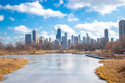 Chicago, Rivier, Meer, Bevroren, Winter