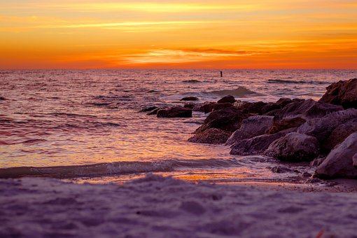 Zonsondergang, Oceaan, Florida, Oranje