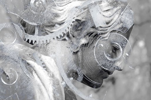Steampunk, Statue, Kvinde, Grå, Sten