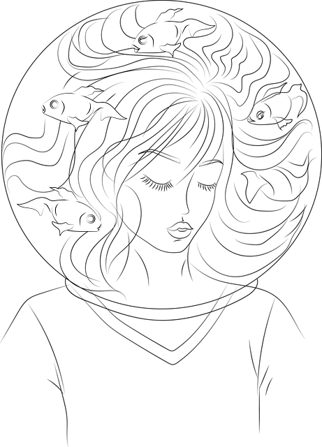Free young woman aquarium fish illustration