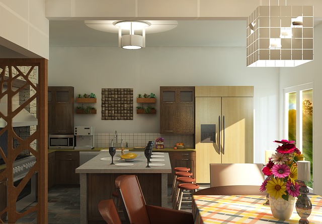 Free kitchen dining interior illustration
