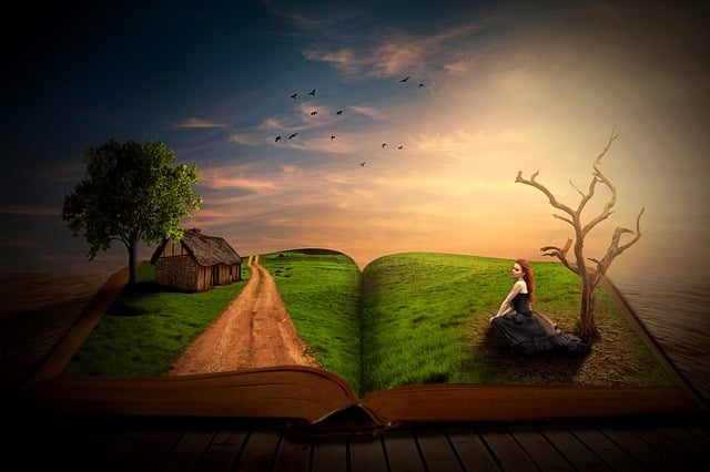 Um Livro, Mulher, Árvore, Caminho, Casa