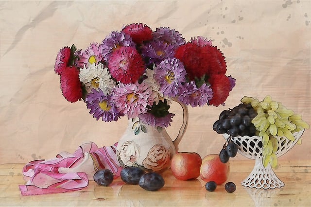 Free flower vase fruits illustration