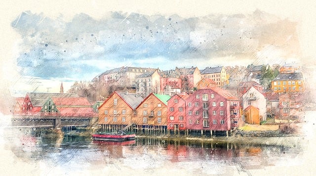 Arkitektur, By, Bygninger, Elv, Natur