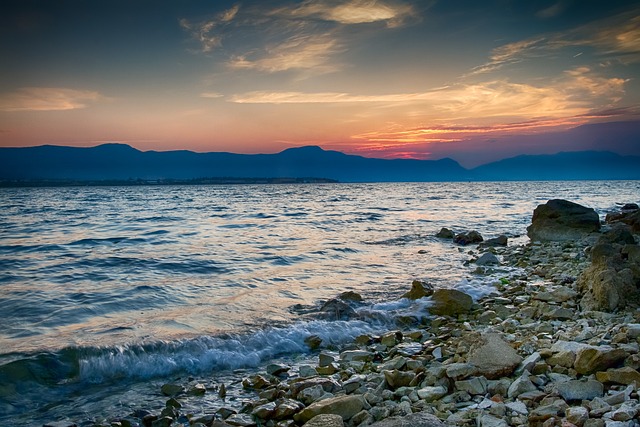 Playa, Mar, Sunrise, Parte, Montañas