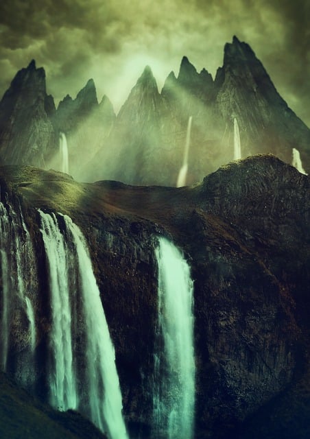 Free waterfalls mountains rock illustration