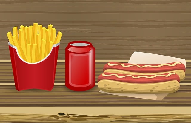Free hotdog sausage fried potatoes illustration